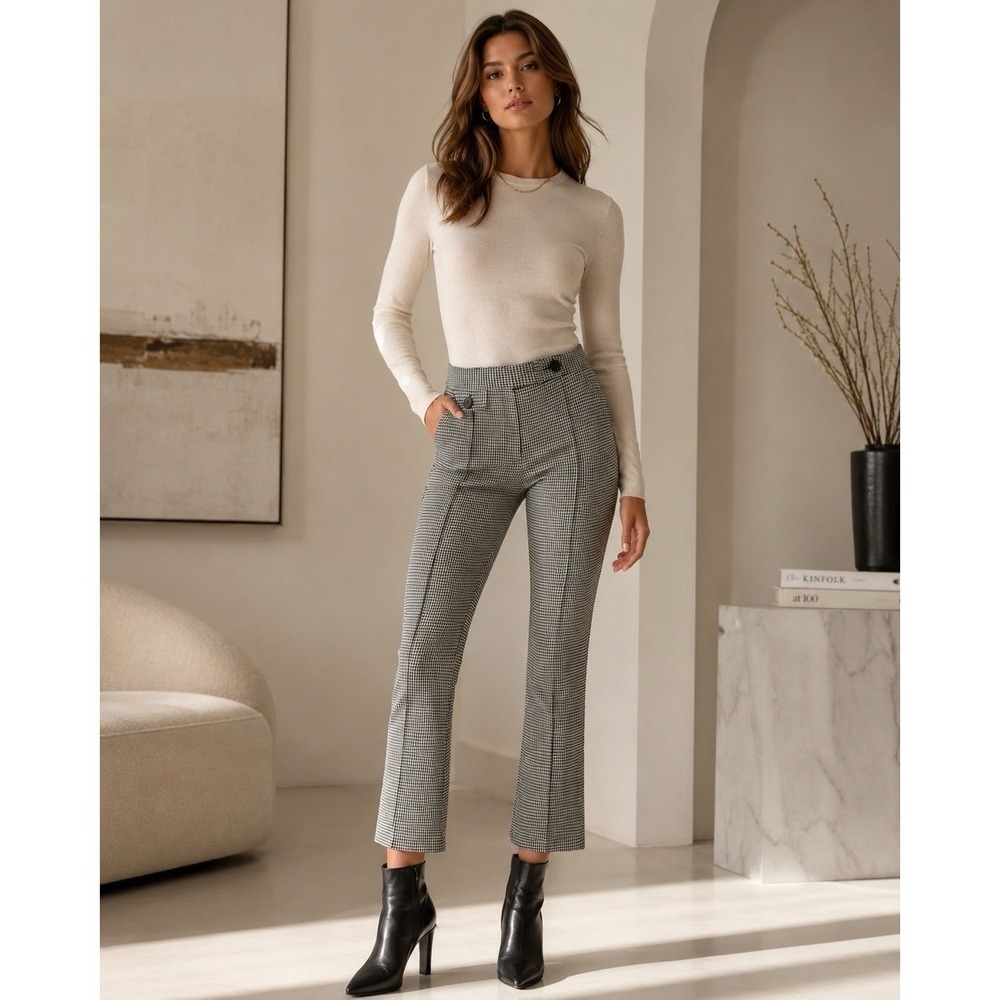 Derek Lam 10 Crosby Houndstooth Crop Flare Pants Sz 2